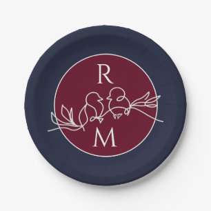 Burgundy and Navy Blue Wedding Paper Plate