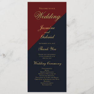 Burgundy and Navy Blue Wedding Program Programme