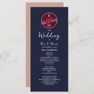 Burgundy and Navy Blue Wedding Program Programme