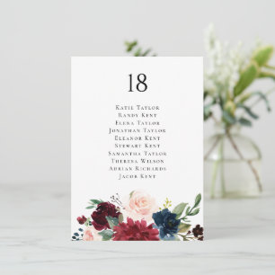 Burgundy and Navy Botanical Wedding Seating Card
