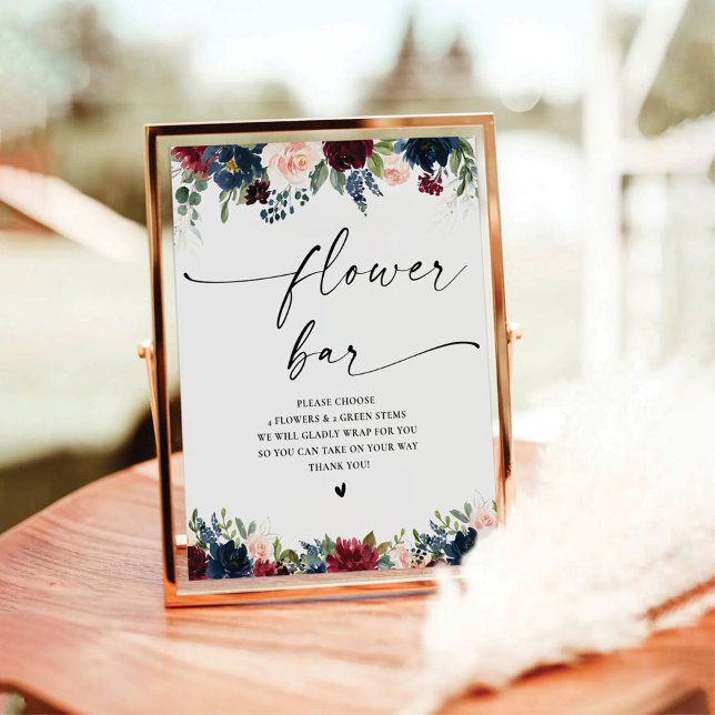 Burgundy and Navy Bridal Shower Flower Bar Sign (Creator Uploaded)