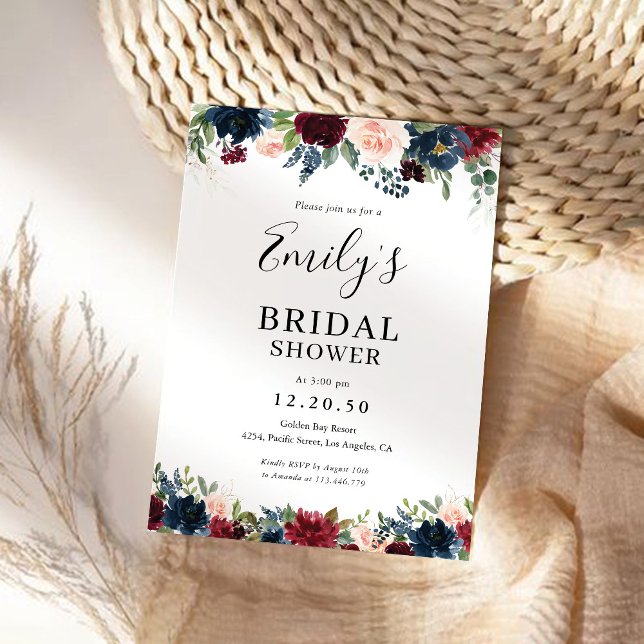 Burgundy and Navy Bridal Shower Invitation (Creator Uploaded)