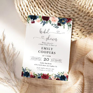 Burgundy and Navy Bridal Shower Invitation