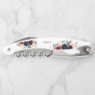 Burgundy and Navy Bridal Shower Waiter's Corkscrew