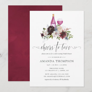 Burgundy and Navy Bridal Shower Wine Tasting Invitation