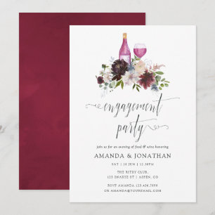 Burgundy and Navy Engagement Party Wine Tasting Invitation