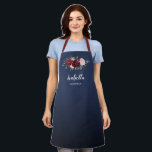 Burgundy and navy floral personalised bridesmaid apron<br><div class="desc">Watercolor botanical floral in burgundy red,  blush pink and navy blue colour,  modern and elegant,  great personalised cooking apron for hostess gifts and bridesmaid gifts etc.</div>
