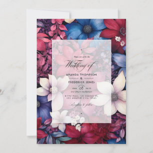  Burgundy and Navy Floral Wedding Invitation