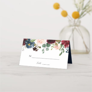 burgundy and navy floral wedding place card