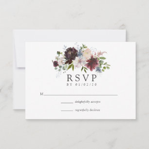 Burgundy and Navy Floral Wedding RSVP Card