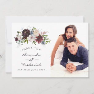 Burgundy and Navy Floral Wedding Thank You Card