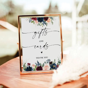 Burgundy and Navy Gifts and Cards Sign