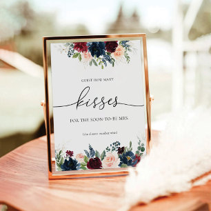 Burgundy and Navy Guest How Many Kisses Sign