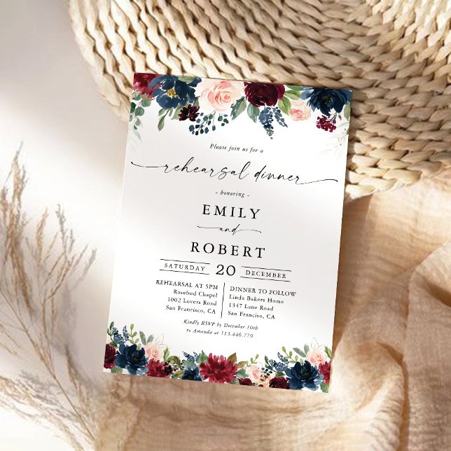 Burgundy and Navy Rehearsal Dinner Invitation (Creator Uploaded)