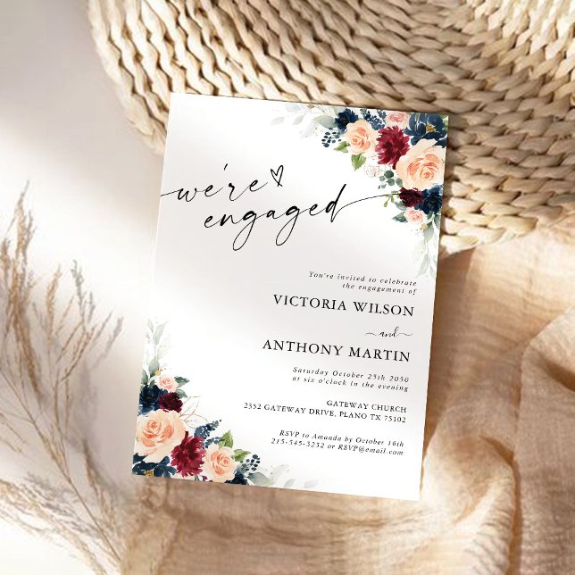 Burgundy and Navy We are engaged Invitation (Creator Uploaded)