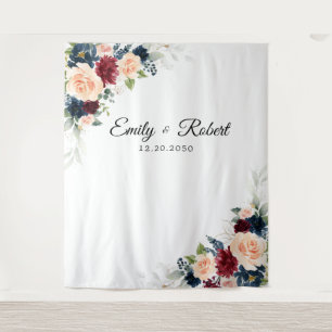 Burgundy and Navy Wedding Ceremony Backdrop Tapestry