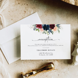 Burgundy and Navy Wedding Ceremony Reception Card