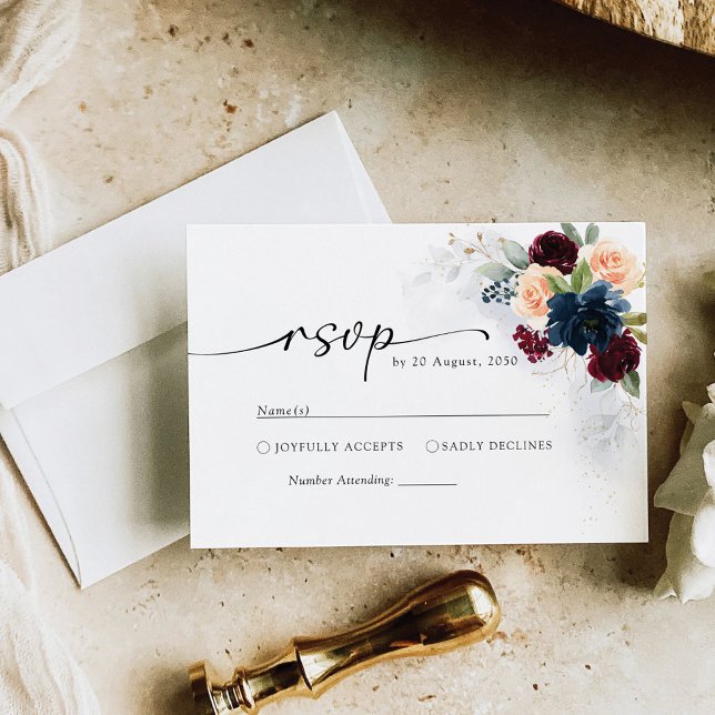 Burgundy and Navy Wedding Ceremony RSVP Card (Creator Uploaded)