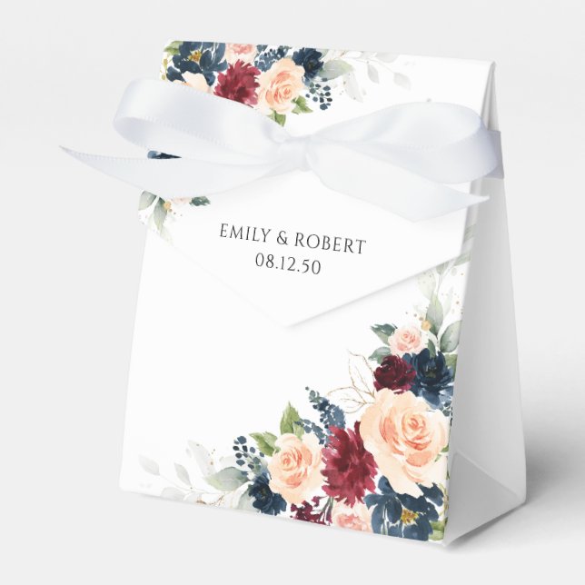 Burgundy and Navy Wedding Favour Box (Front Side)