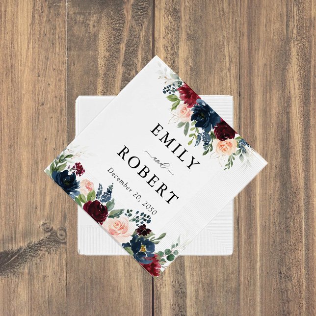 Burgundy and Navy Wedding Napkin (Creator Uploaded)