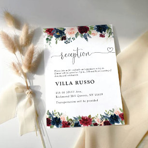 Burgundy and Navy Wedding Reception Card