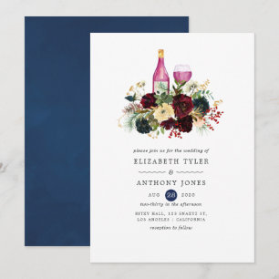 Burgundy and Navy Wine Christmas Floral Wedding Invitation
