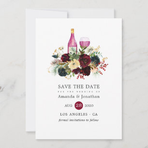 Burgundy and Navy Wine Christmas Floral Wedding Save The Date