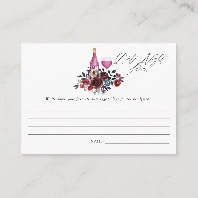 Burgundy and Navy Wine Tasting Bridal Shower Game Enclosure Card (Front)
