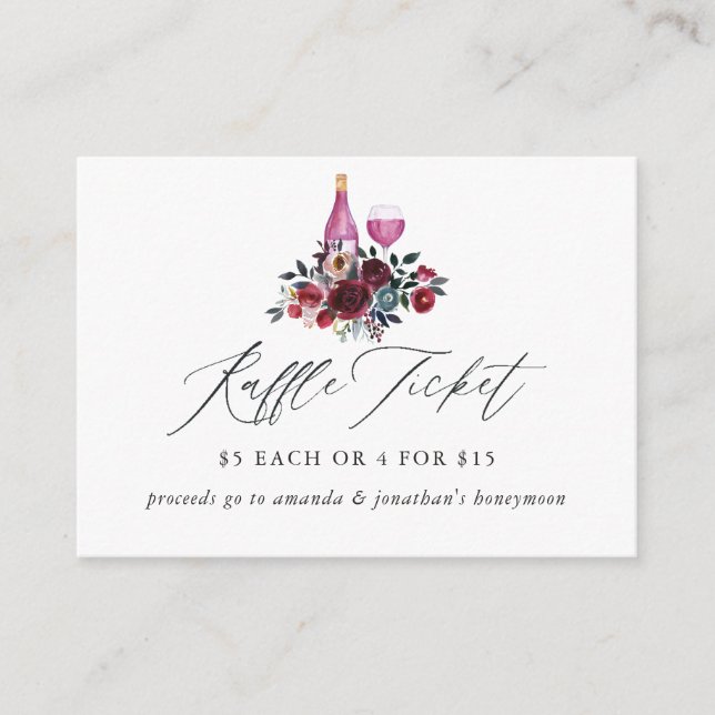 Burgundy and Navy Wine Tasting Bridal Shower Game Enclosure Card (Front)