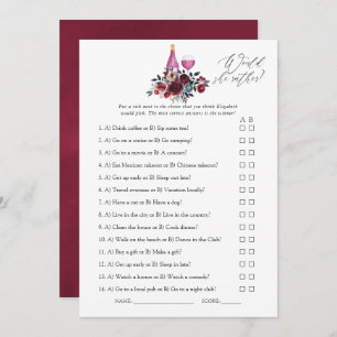 Burgundy and Navy Wine Tasting Bridal Shower Game Invitation