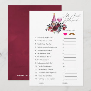 Burgundy and Navy Wine Tasting Bridal Shower Game Invitation