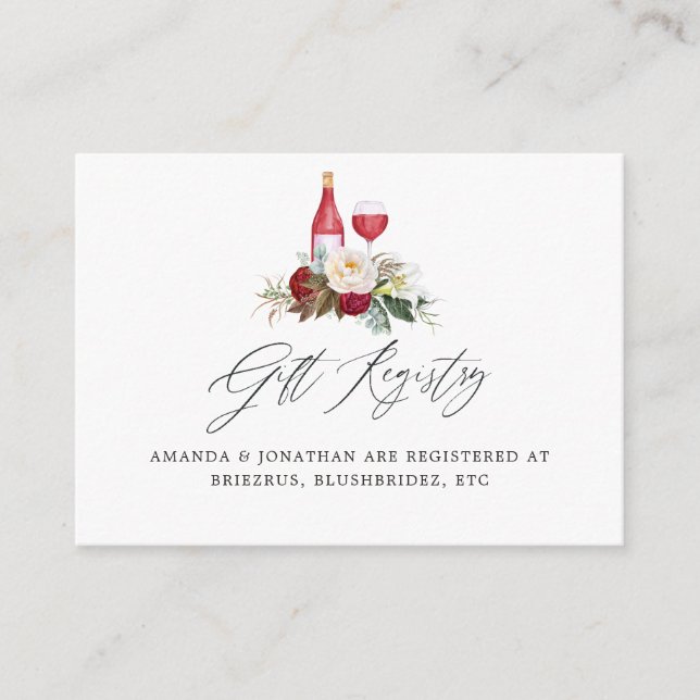 Burgundy and Navy Wine Tasting Bridal Shower Gift Enclosure Card (Front)