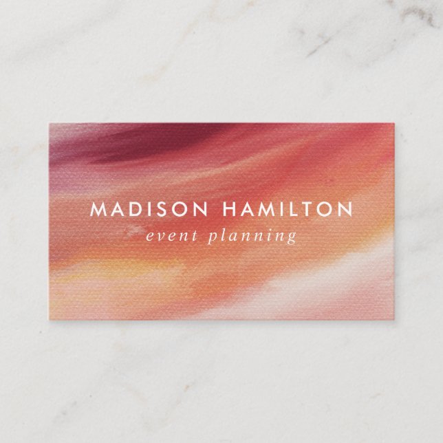 Burgundy and Orange Abstract Watercolor Business Card (Front)