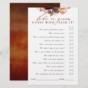 Burgundy and Orange Floral Guess Bride or Groom