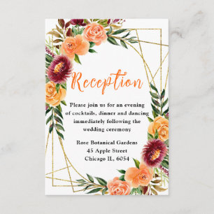 Burgundy and Orange Flowers Wedding Reception Enclosure Card