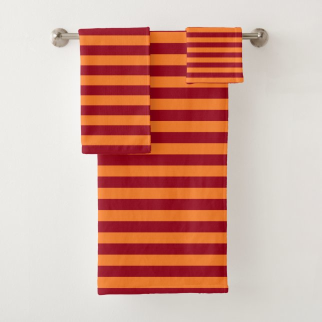 Burgundy and Orange Stripes Bath Towel Set (Insitu)