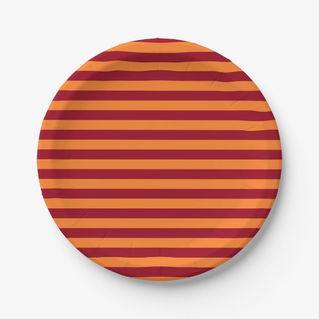 Burgundy and Orange Stripes Paper Plate (Front)