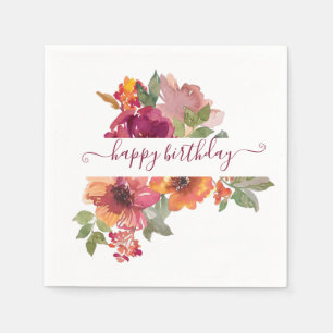 Burgundy and orange watercolor floral personalised napkin