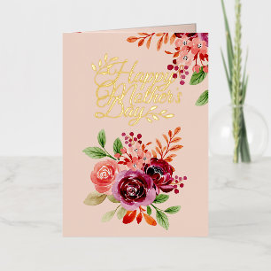 Burgundy and Peach Floral Bouquet Mother's Day Foil Greeting Card