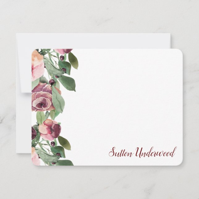 Burgundy and Peach Floral Watercolor Card (Front)