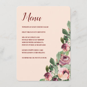 Burgundy and Peach Floral Watercolor Menu