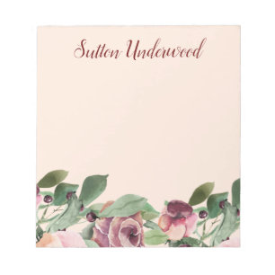Burgundy and Peach Floral Watercolor Notepad