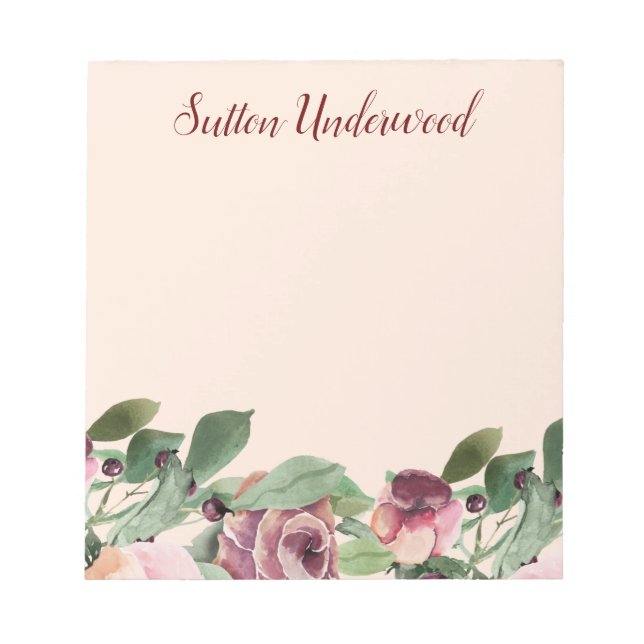Burgundy and Peach Floral Watercolor Notepad (Front)