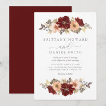 Burgundy and Peach Floral Wedding Invitation