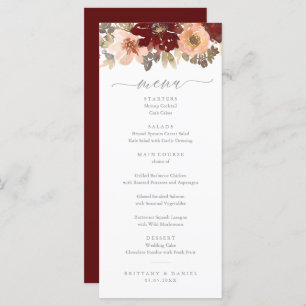 Burgundy and Peach Floral Wedding Menu