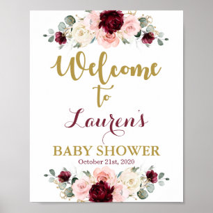 Burgundy and Pink Baby Shower welcome sign