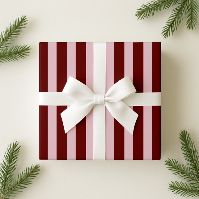 Burgundy and Pink Bold Stripe Holiday Wrapping Pap Wrapping Paper (Creator Uploaded)