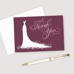 Burgundy and Pink Bridal Shower   Elegant Gown Thank You Card