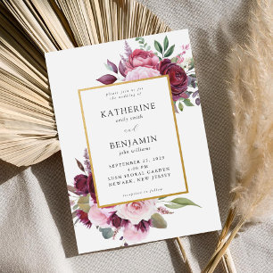 Burgundy and Pink Elegant Floral Wedding Invitation