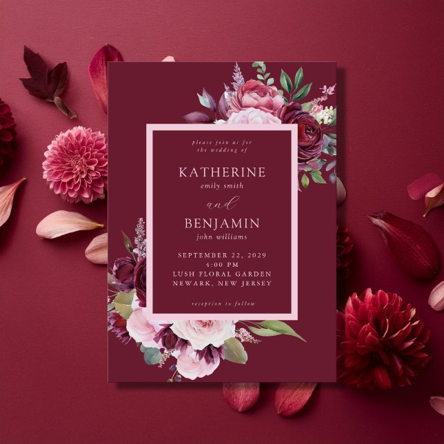 Burgundy and Pink Elegant Floral Wedding Invitation (Creator Uploaded)